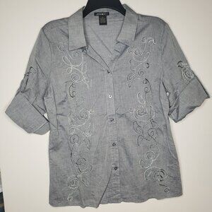 Lauren Michelle Top Shirt Embroidered 3D Statement Artsy Boho Vintage NWOT Sz S